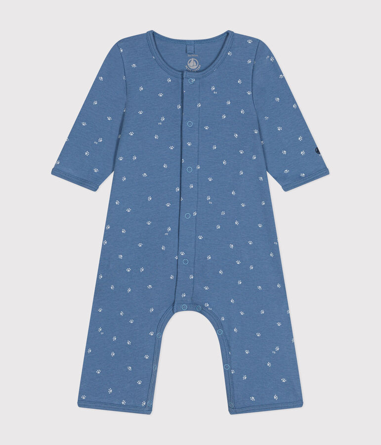 Katoenen bodypyjama zonder voetjes blauw/wit