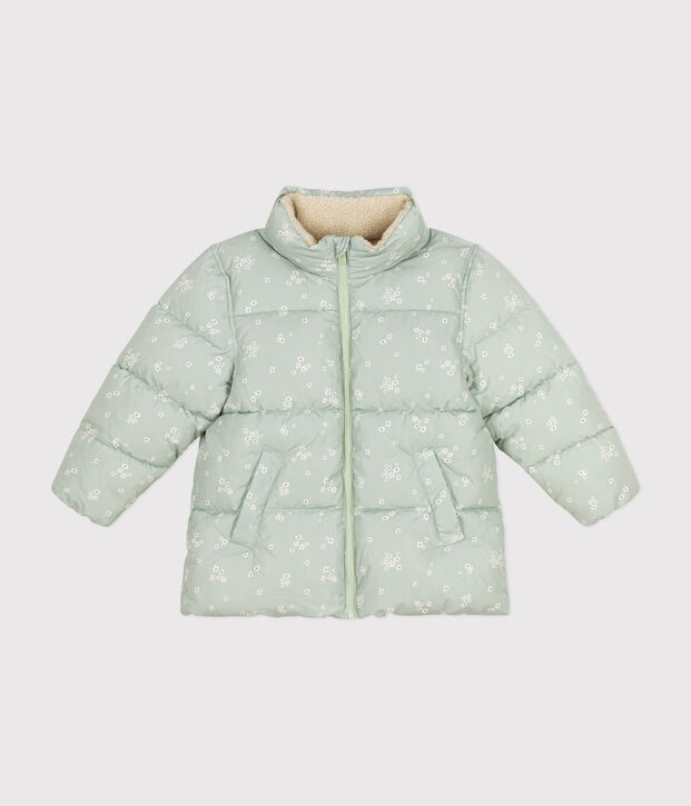 Donsjack met oprolbare capuchon voor meisjes groen/multicouleur