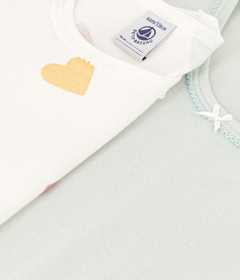 Lot de 2 tee shirts manches courtes c&oelig;ur en coton petite fille multicouleur