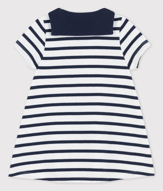 Robe col vareuse en jersey &eacute;pais bio b&eacute;b&eacute; blanc/bleu
