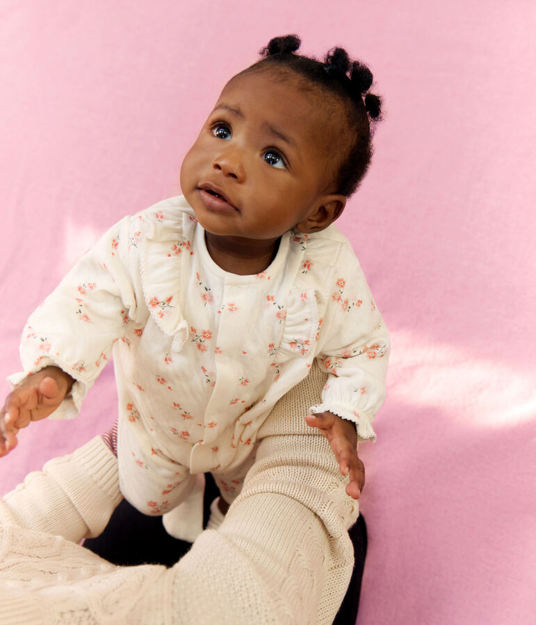 Combinaison b&eacute;b&eacute; en coton &agrave; volants, imprim&eacute; fleurs &eacute;cru/multicouleur