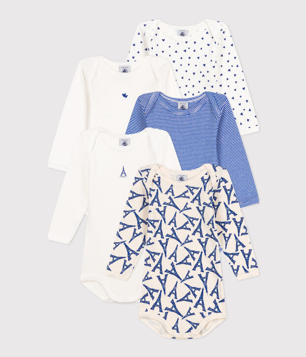 Set van 5 katoenen body's met lange mouwen met Parijs-print multicouleur