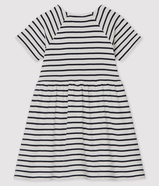 Robe manches courtes bébé fille rayée blanc MARSHMALLOW/bleu SMOKING