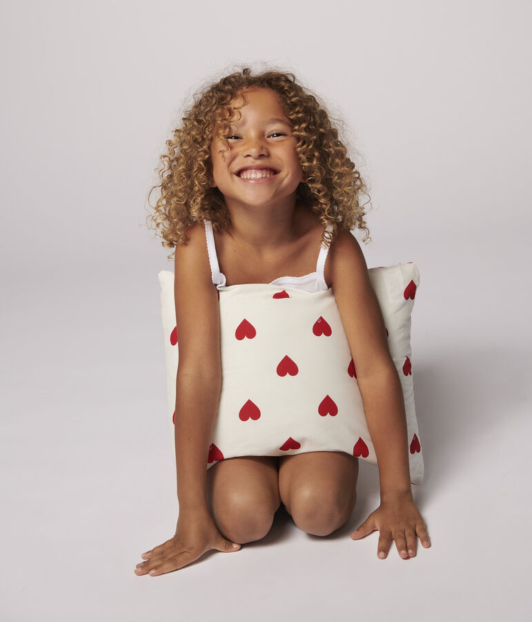 Coussin c&oelig;ur rouge en popeline blanc/rouge