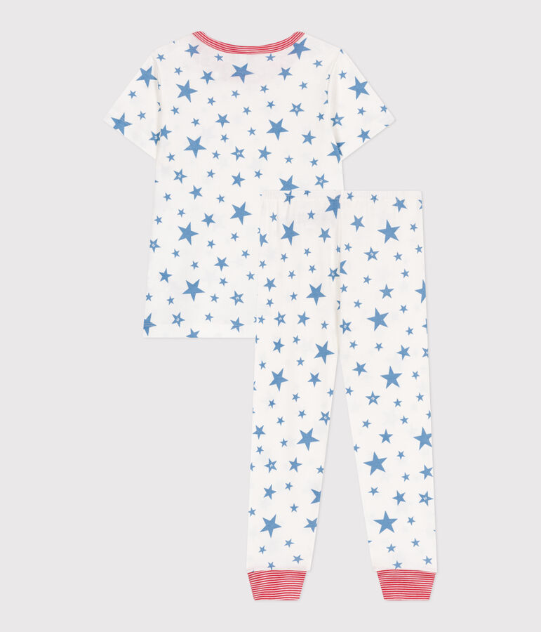 Pyjama enfant en coton imprim&eacute; &eacute;toiles blanc/bleu
