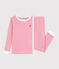 Pyjama enfant en coton jambes très ajustées à rayures rose PEONIA/ MARSHMALLOW