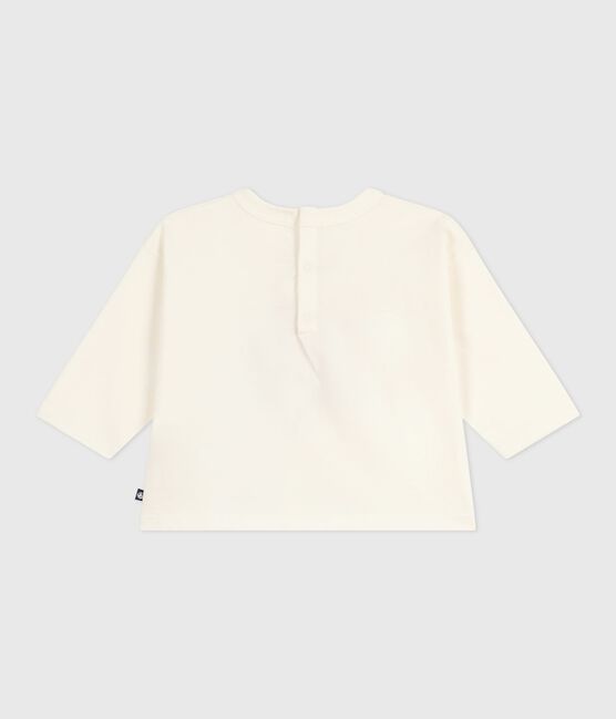 Katoenen T-shirt met lange mouwen en katmotiefje voor baby's ecru MILK