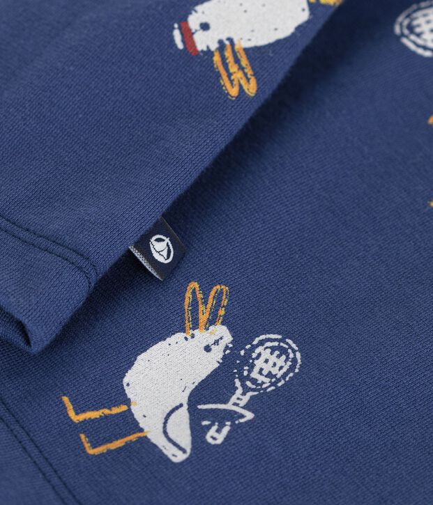 Tee-shirt enfant manches courtes en coton imprim&eacute; mouettes bleu/multicouleur