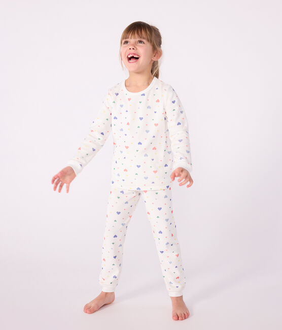 Pyjama enfant en velours imprimé cœurs blanc MARSHMALLOW/blanc MULTICO
