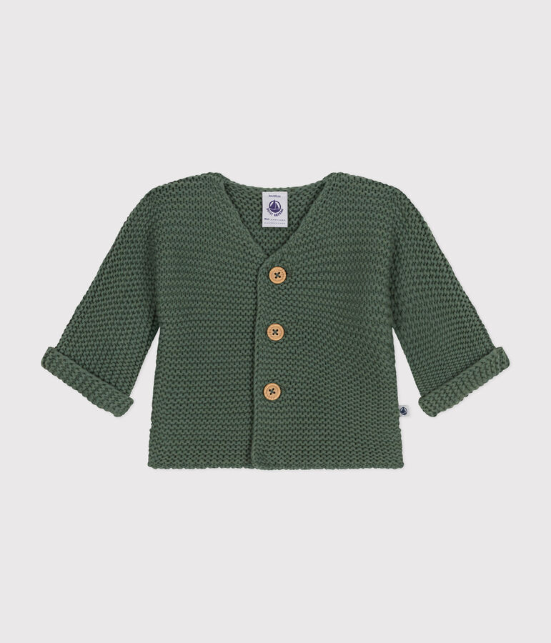 Gebreide uniseks babycardigan in ribbelsteek groen CROCO