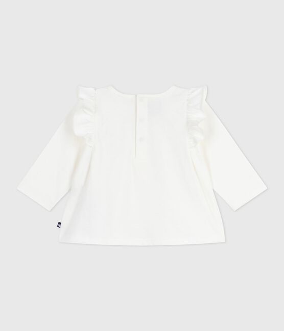 Effen katoenen babybloesje met lange mouwen wit MARSHMALLOW