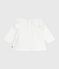 Effen katoenen babybloesje met lange mouwen wit MARSHMALLOW