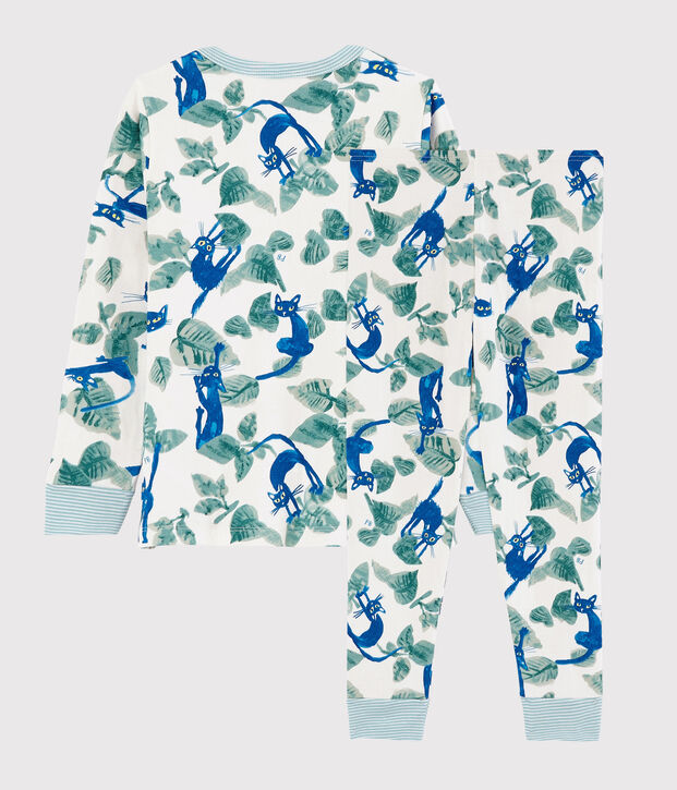 Pyjama imprim&eacute; chats petit gar&ccedil;on en tubique blanc/multicouleur