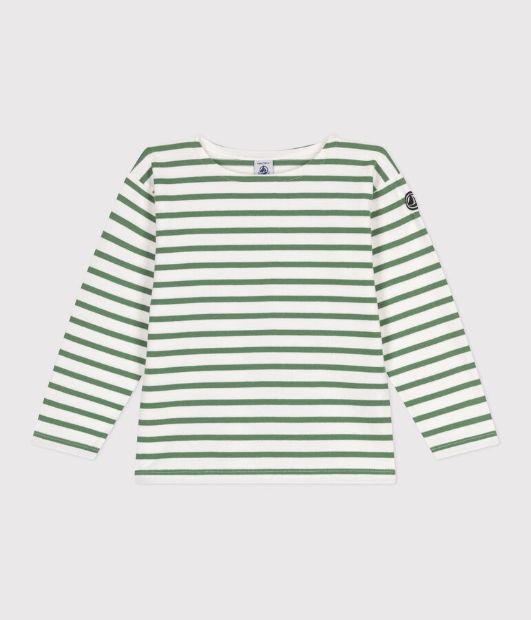 Marini&egrave;re enfant mixte en coton manches longues blanc/vert