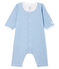 Bodyjama sans pieds bébé fille en côte bleu ACIER/blanc MARSHMALLOW