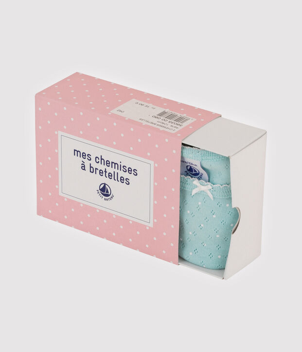 Set van 2 meisjeshemden met schouderbandjes met gaatjes voor lint multicouleur