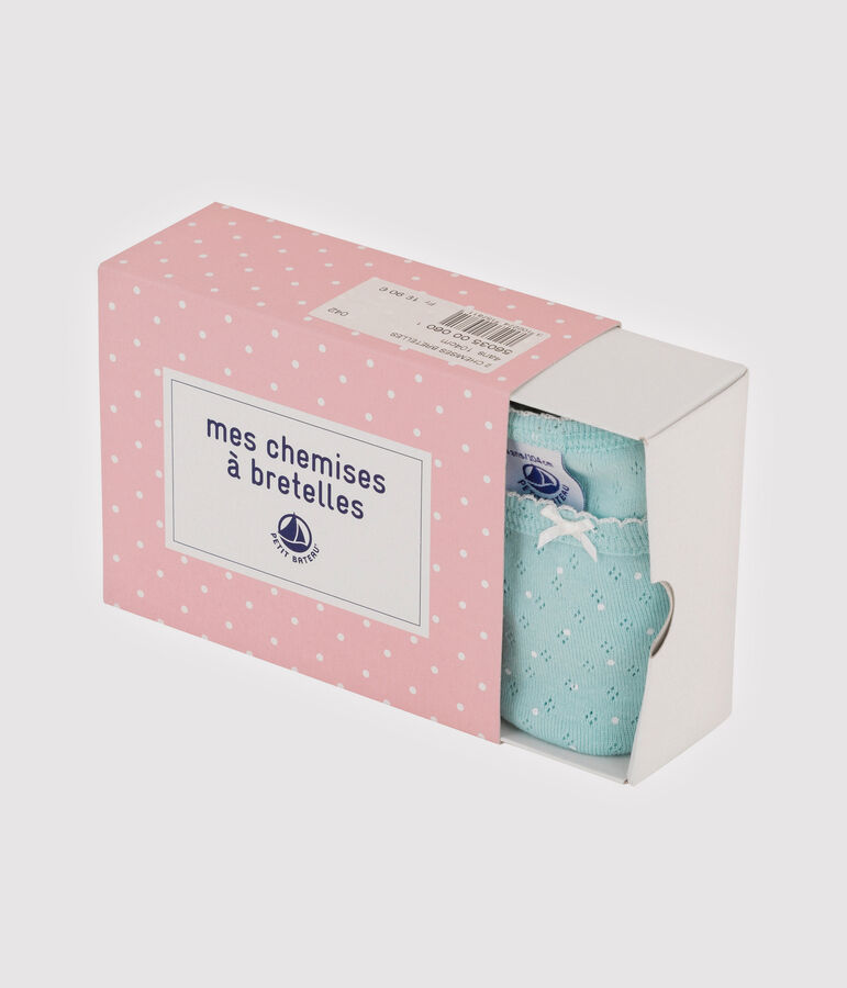 Set van 2 meisjeshemden met schouderbandjes met gaatjes voor lint multicouleur