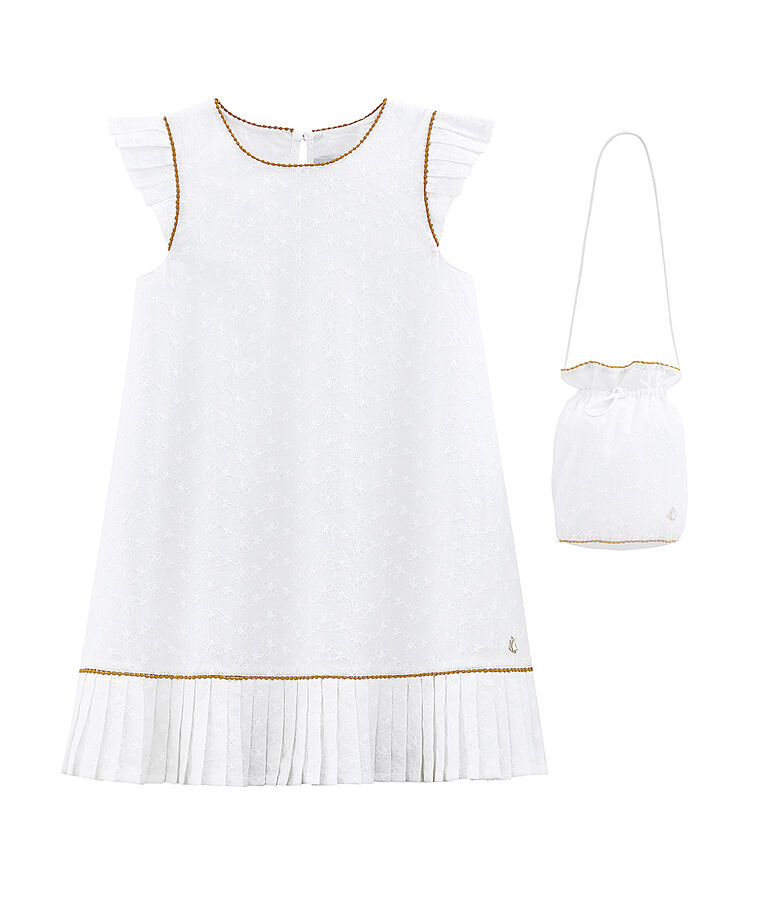 Robe et son sac de c&eacute;r&eacute;monie enfant fille blanc ECUME