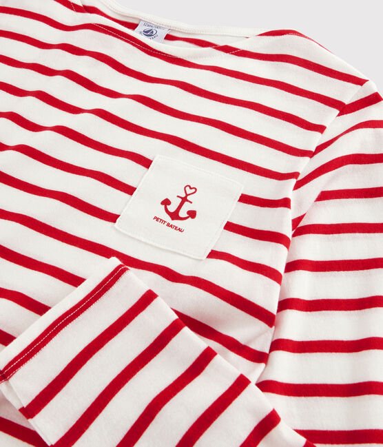 Marine T-shirt meisjes en jongens wit MARSHMALLOW/rood PEPS