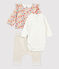 Ensemble 3 pièces imprimé fleurs bébé fille en laine et coton biologique beige MONTELIMAR/blanc MULTICO