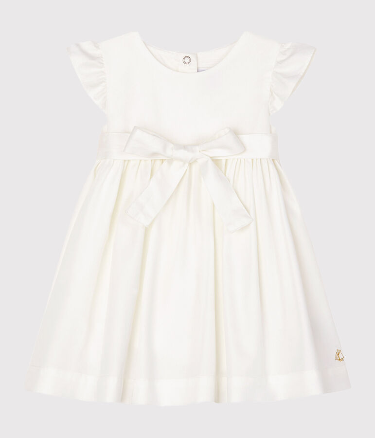 Robe manches courtes b&eacute;b&eacute; fille en satin blanc