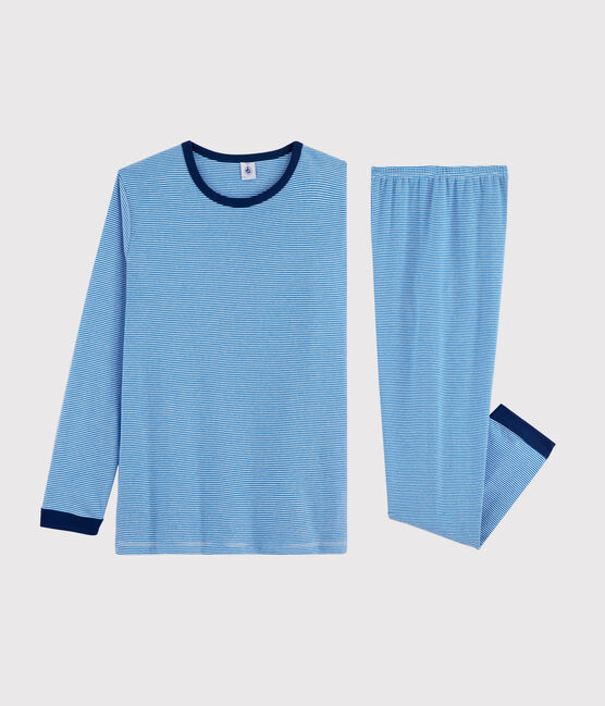 Pyjama milleraies mixte en côte bleu RUISSEAU/blanc MARSHMALLOW