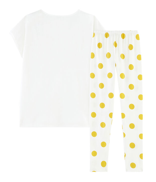 Pyjama fille en c&ocirc;te blanc/jaune