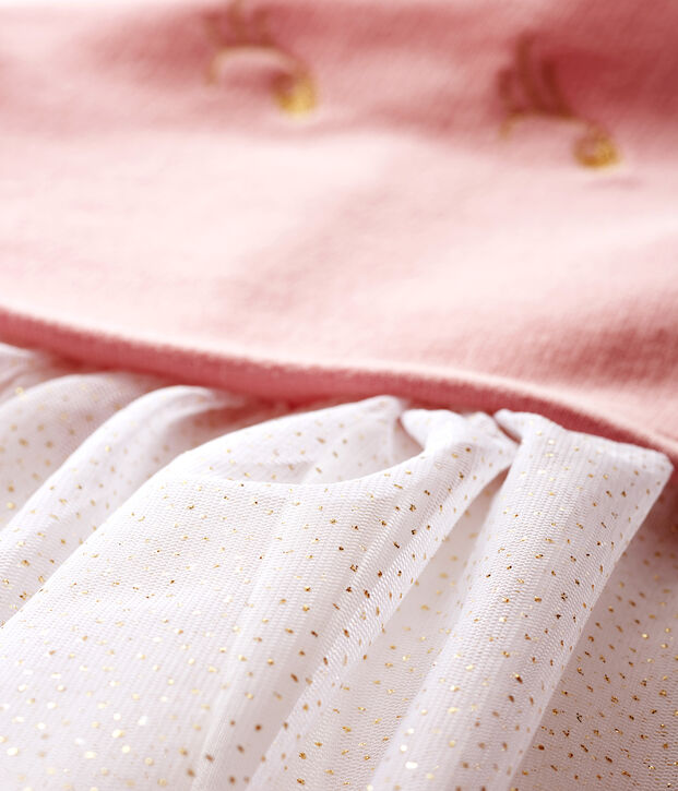 Robe manches longues bi-mati&egrave;re b&eacute;b&eacute; fille rose/multicouleur