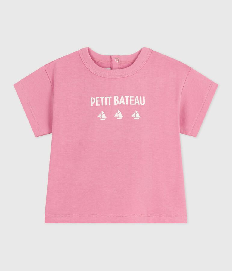 Tee-shirt b&eacute;b&eacute; en coton &agrave; manches courtes, motif chat rose