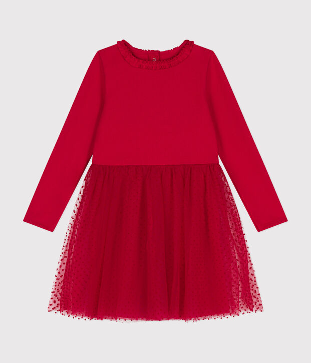 Robe en jersey lourd et tulle enfant fille rouge