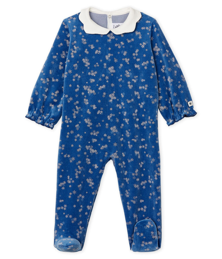 Fluwelen slaappakje babymeisje blauw/wit