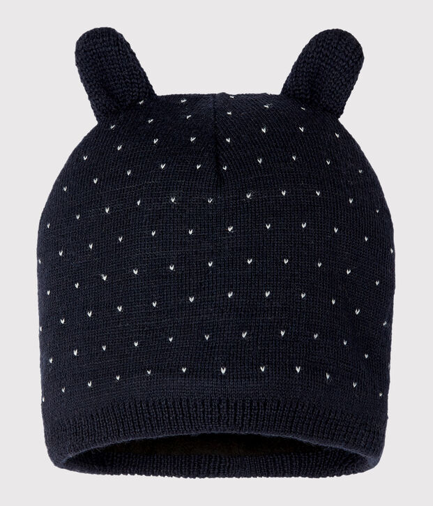 Babymuts met fleece voering blauw/wit