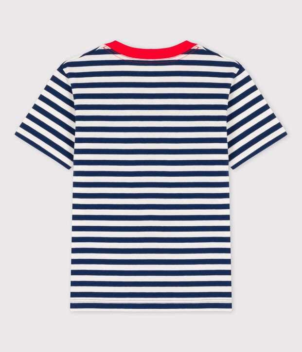 T-shirt met korte mouwen in katoen voor jongens blauw/wit