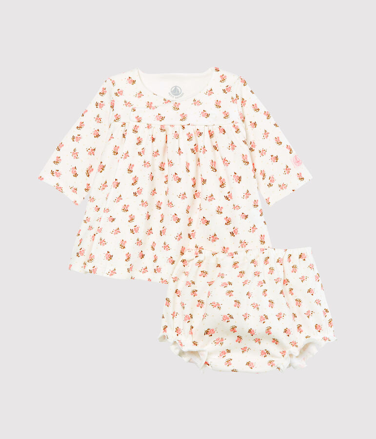 Jurk en pofbroekje voor babymeisjes wit/multicouleur