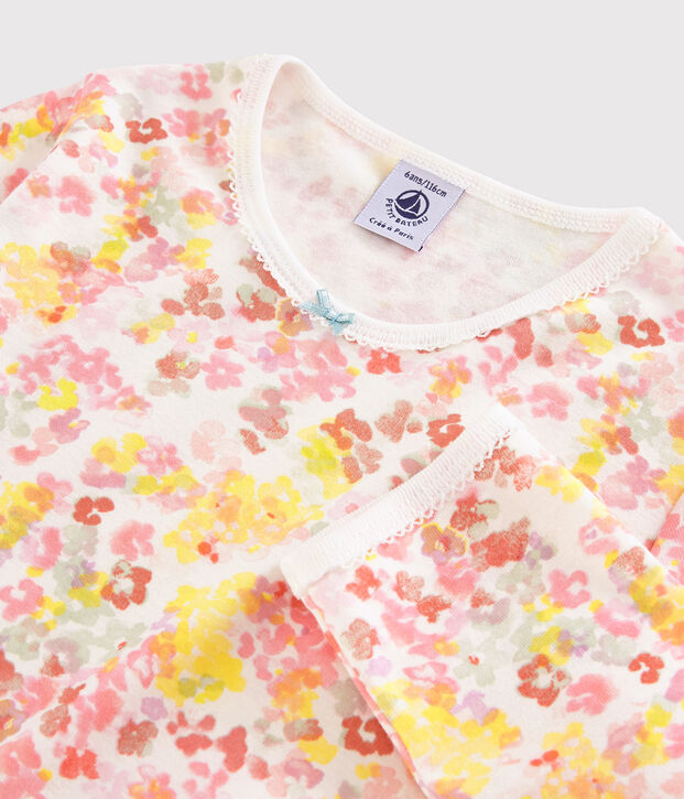 Pyjama fleurs aquarell&eacute;es petite fille en coton blanc/multicouleur