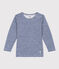 Gestreept T-shirt met lange mouw van wol en katoen voor kinderen blauw MEDIEVAL/wit MARSHMALLOW