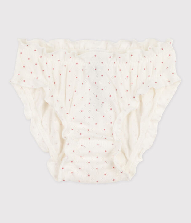Culotte petite fille en coton blanc/rose