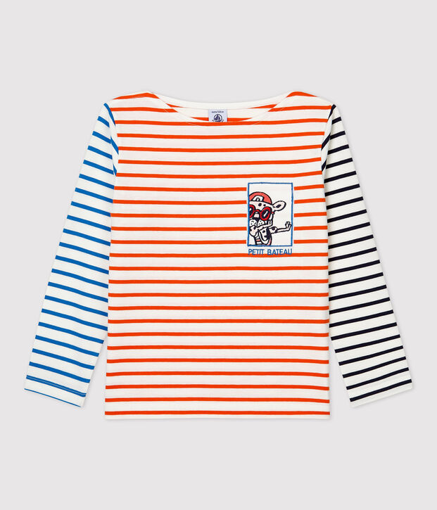 Meisjes-jongens t-shirt met lange mouwen wit/oranje/multicouleur