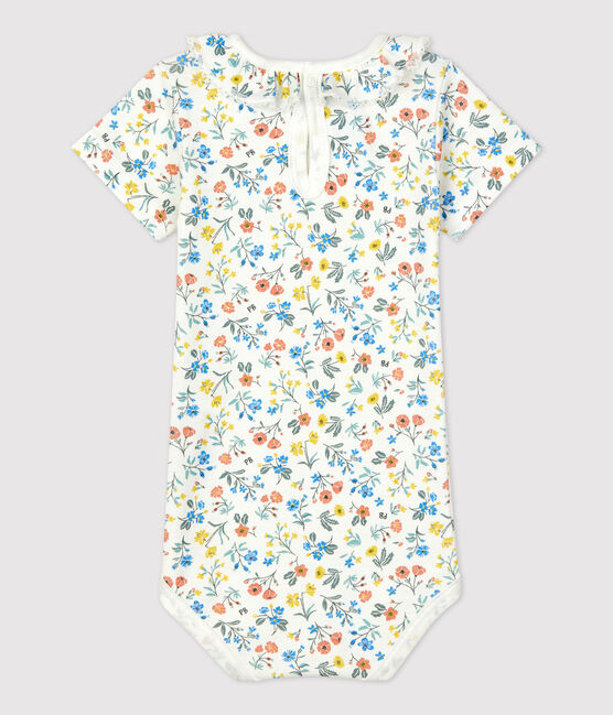 Katoenen body met kraagje en bloemenprint voor baby's wit MARSHMALLOW/wit MULTICO