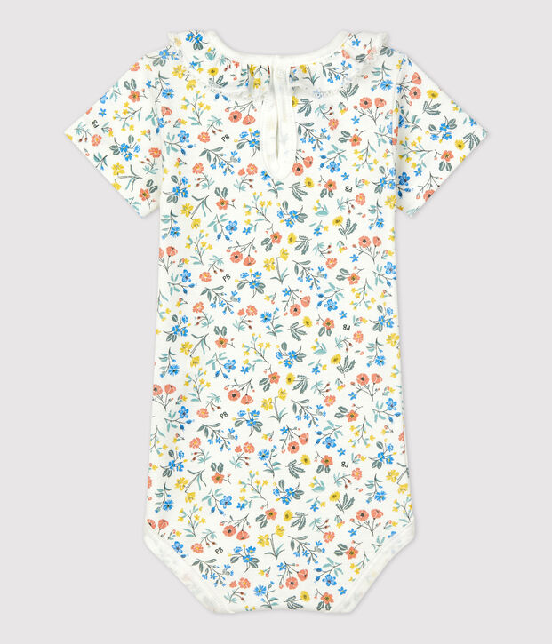 Katoenen body met kraagje en bloemenprint voor baby's wit/multicouleur