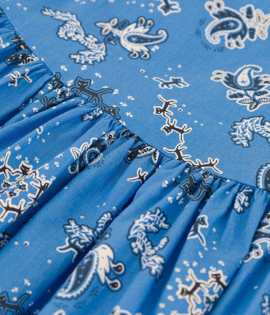 Jurk met korte mouwen uit popeline met bandanaprint voor baby's. blauw BRASIER/wit MULTICO