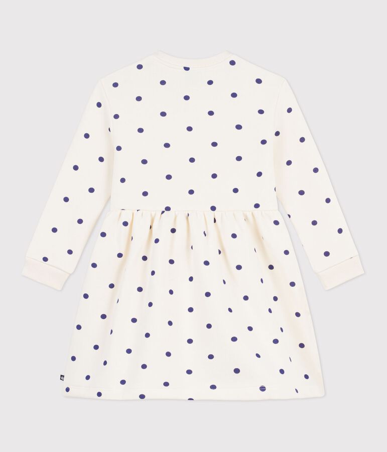 Robe enfant manches longue en coton imprim&eacute;e pois bleu/bleu