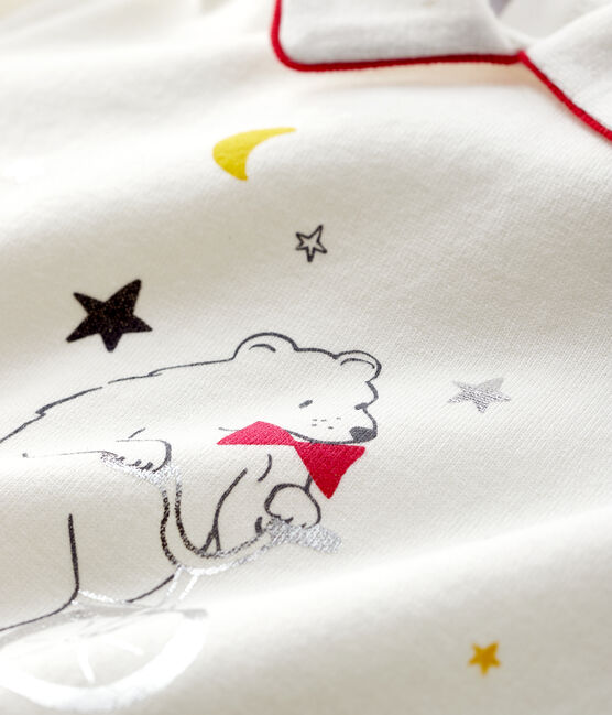 T-shirt babyjongen met polokraag. wit MARSHMALLOW