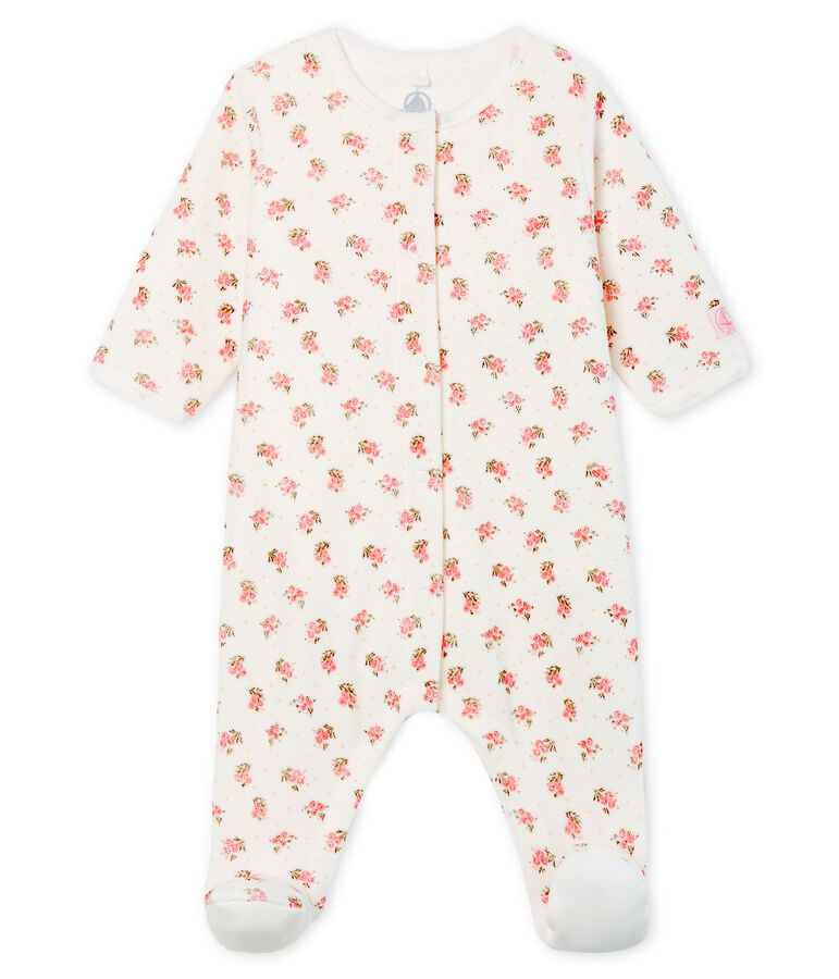 Fluwelen bodyjama babymeisje wit/multicouleur
