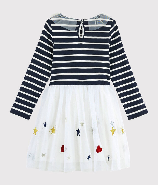 Meisjesjurk met lange mouwen kinderen blauw/multicouleur