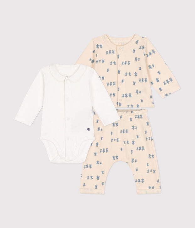 Ensemble 3 pi&egrave;ces en molleton b&eacute;b&eacute; &eacute;cru/multicouleur
