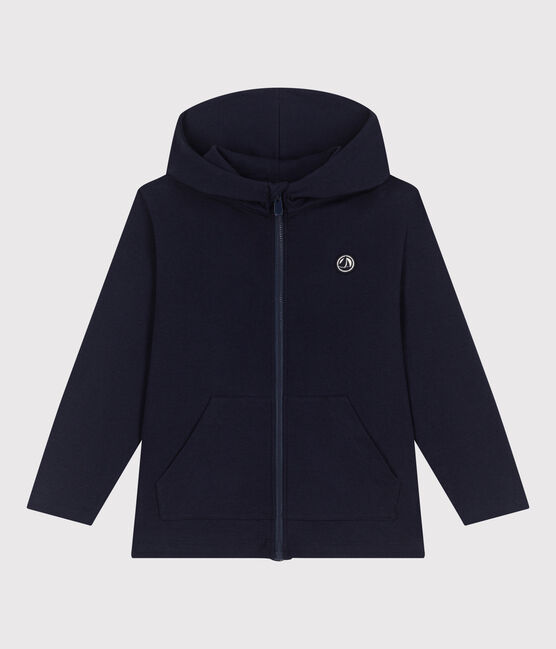 Effen katoenen sweatshirt met rits en kap voor kinderen blauw SMOKING