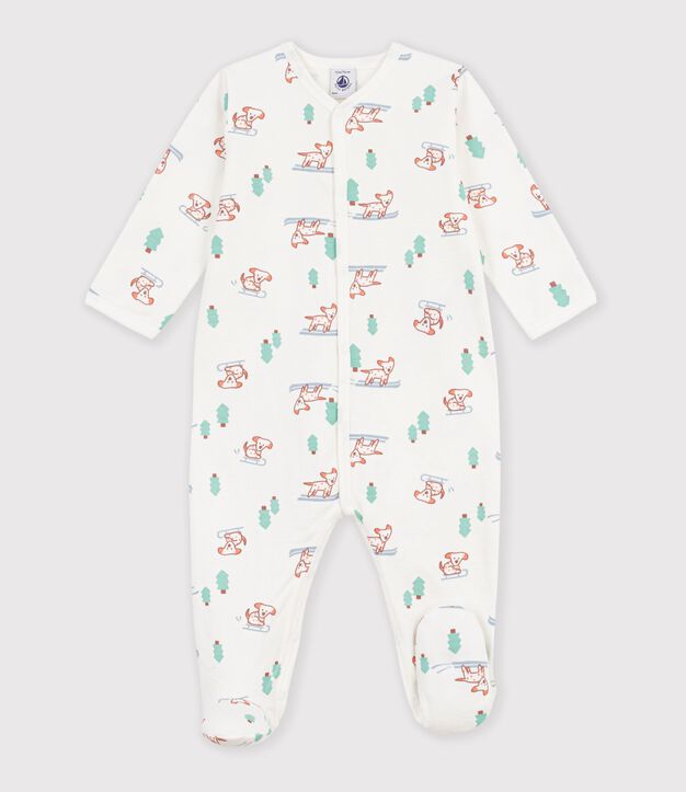 Fleece babypyjama met hondjesprint wit/multicouleur