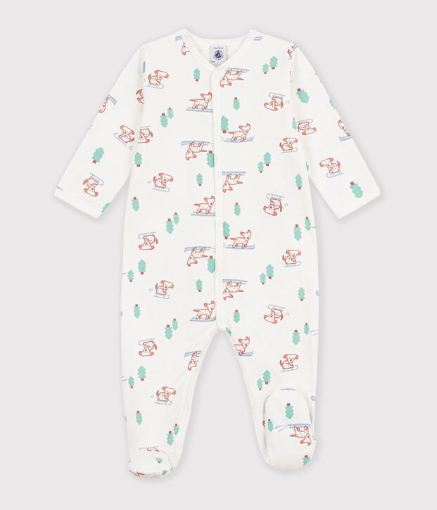 Pyjama b&eacute;b&eacute; en molleton imprim&eacute; chien blanc/multicouleur
