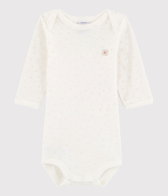 Rompertje lange mouwen babymeisje wit MARSHMALLOW/wit MULTICO